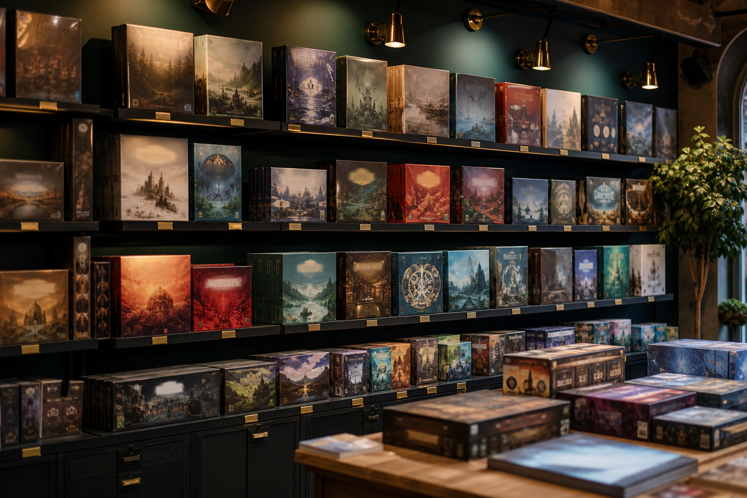 Curated board game shelves at LavilletteStore